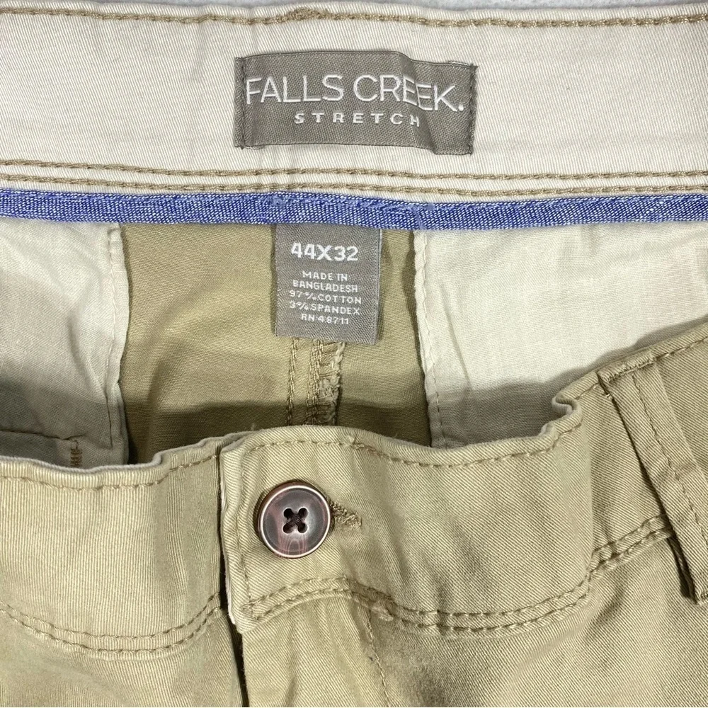 Falls Creek Chino Pants Men's 44X32 Beige Straight Leg Flat Front Stretch NWT